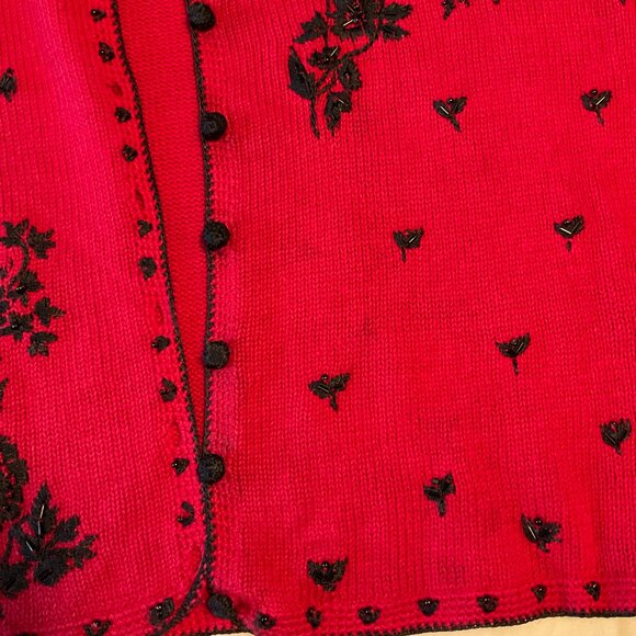 Heirloom Collectibles Women Large Sweater Cardigan Red Beaded Buttoned - Picture 8 of 15